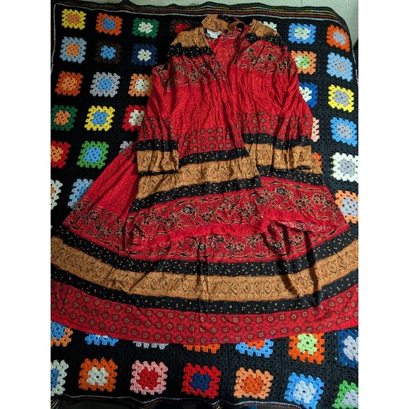 Sharon Anthony Woman Sweaters - Sharon Anthony Womens Size 20W Cardigan & Skirt 16W Crinkle Gauzy Boho Red Artsy